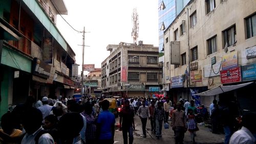 People walking on city street