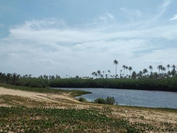 Scenic view of lake against sky