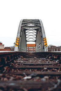 View of railroad tracks against clear sky