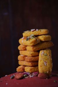 Stack of cookies on table