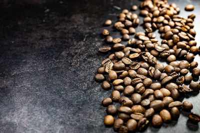 High angle view of coffee beans on table