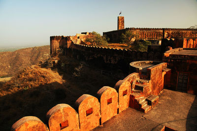 High angle view of jaigarh fort against clear sky