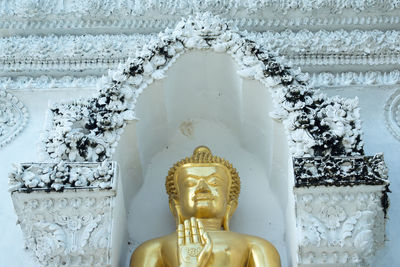 Statue of buddha against building