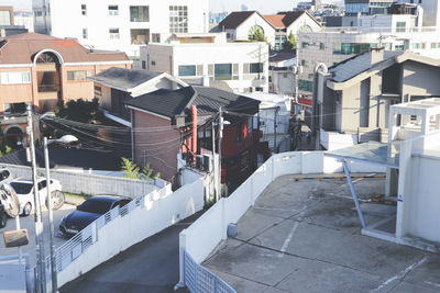 High angle view of buildings in city