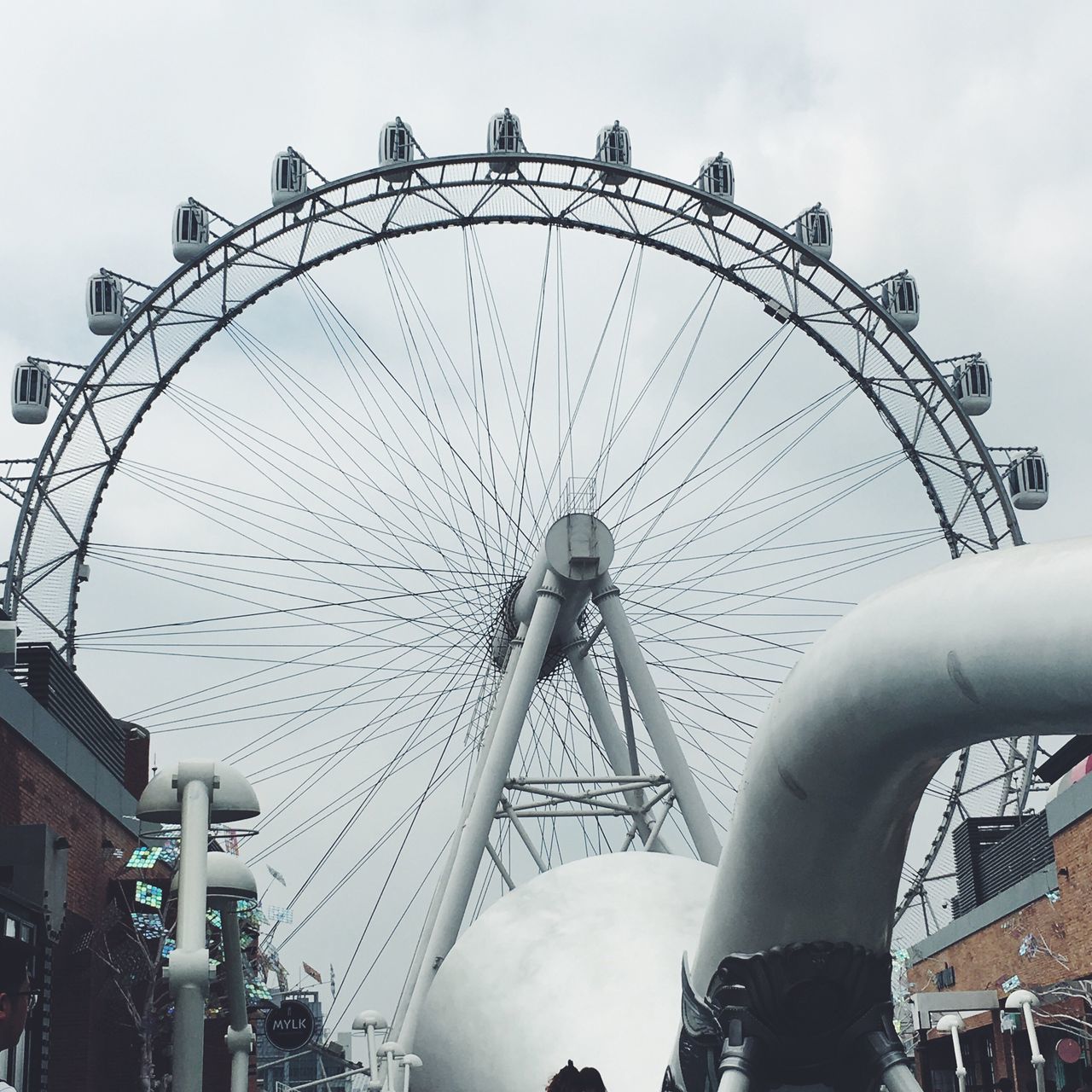 ferris wheel, amusement park ride, amusement park, arts culture and entertainment, sky, leisure activity, low angle view, architecture, built structure, travel destinations, large group of people, incidental people, lifestyles, tourism, enjoyment, travel, cloud - sky, fun, famous place