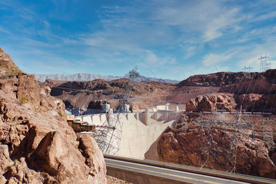 View of the hoover dam with intake towers, nevada, usa