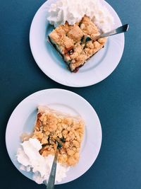 High angle view of breakfast in plate on table