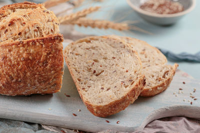 Close-up of bread in plate on table