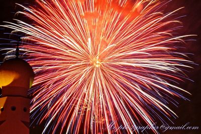 Low angle view of firework display at night