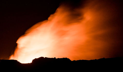 Scenic view of silhouette mountain against sky at sunset