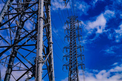 Low angle view of electricity pylon against sky