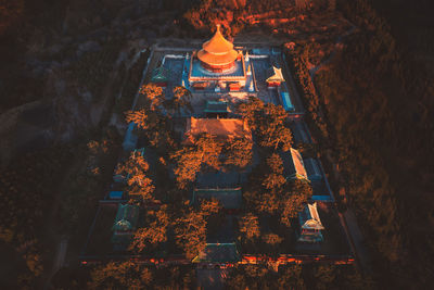 Aerial view of temple of universal happiness at night