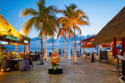 Palm trees on beach against clear sky