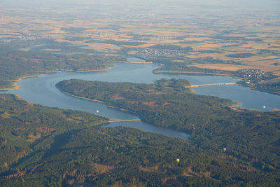 High angle view of river amidst land