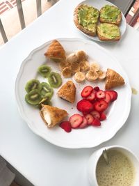 High angle view of breakfast on table