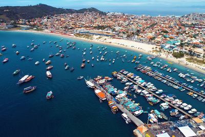 High angle view of boats in sea