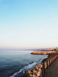 Scenic view of sea against clear sky