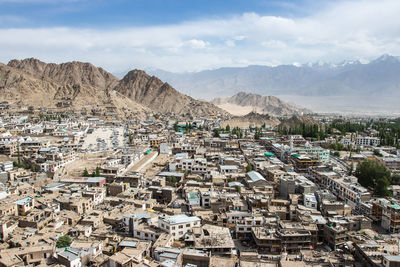 Landscape of leh-ladakh city with blue sky, northern india.