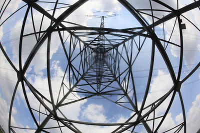 Low angle view of electricity pylon against sky