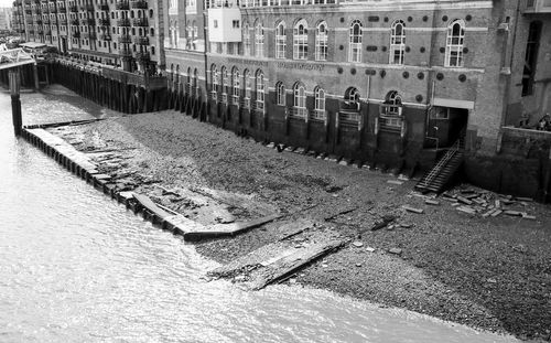 High angle view of old building by canal