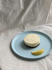 High angle view of dessert in plate on table
