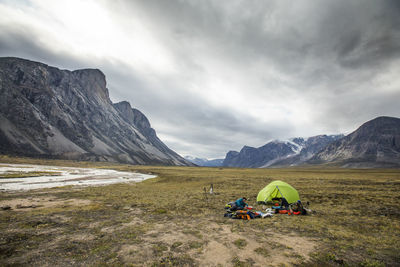 Camping in akshayak pass, nunavut, canada.