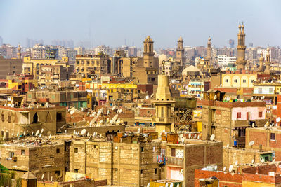 High angle view of buildings in city