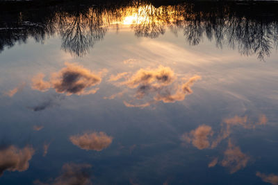  reflection of sunset and clouds in lake