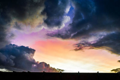 Low angle view built structure against cloudy sky during sunset