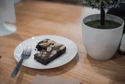 High angle view of breakfast served on table