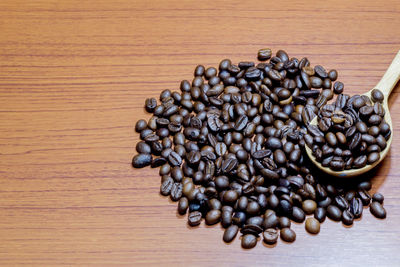 High angle view of coffee beans on table