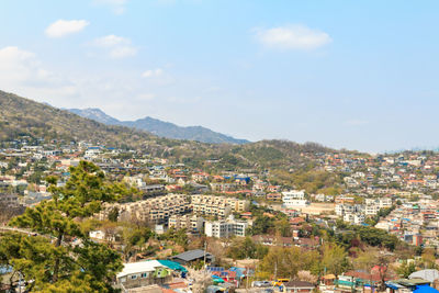 High angle view of townscape against sky