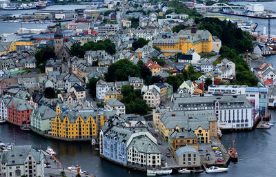 High angle view of buildings in city