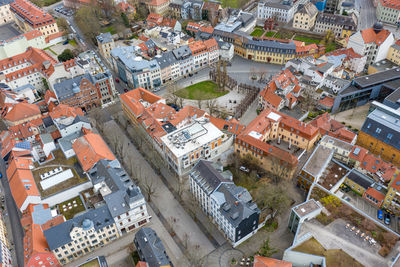 High angle view of buildings in city