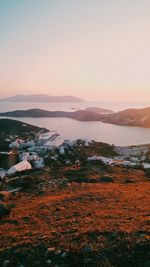 Scenic view of sea against clear sky during sunset