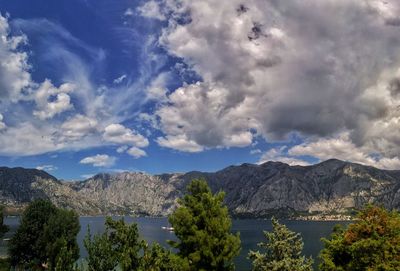 Scenic view of lake against cloudy sky