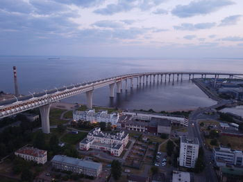High angle view of bridge over sea against sky