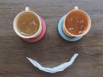 High angle view of drink on table