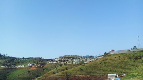 Scenic view of landscape against clear blue sky