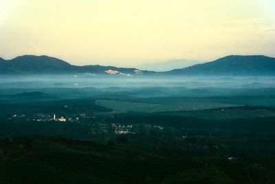 High angle view of mountains against sky