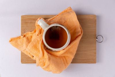 High angle view of breakfast on table