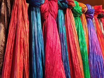 Full frame shot of multi colored textiles hanging at market stall