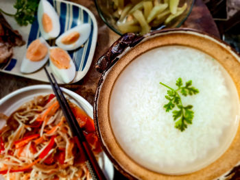 High angle view of food on table