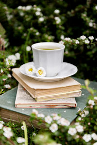 Close-up of coffee cup on table