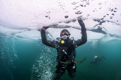 View of man in water