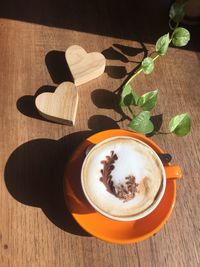 Directly above shot of coffee cup on table
