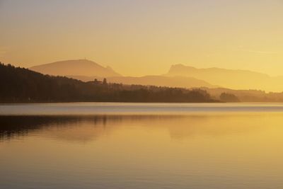 Scenic view of lake against sky during sunset