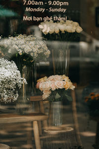 Close-up of flower vase against blurred background