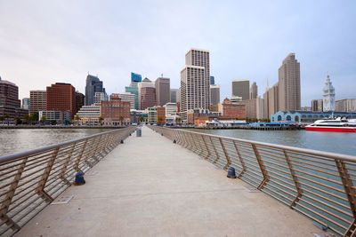 San francisco, california, united states - skyline of buildings at financial district from pier 14.