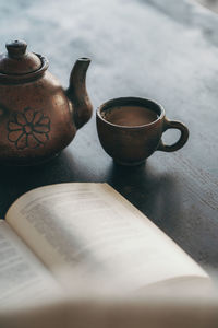 Close-up of tea cup on table